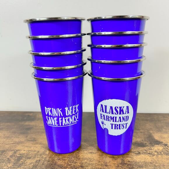 Stainless Steel 16 Oz Cups Pints Alaska Farmland Trust Set Of 10 - Picture 1 of 16